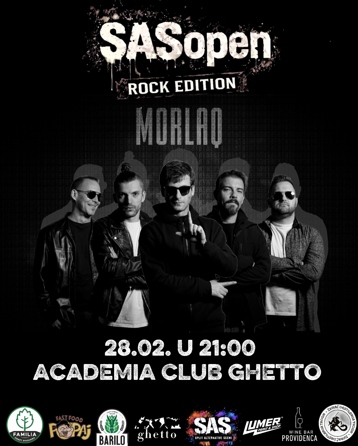 SASopen – nastup drniškog rock sastava Morlaq i početak programa house glazbe uz DJ Pasta!