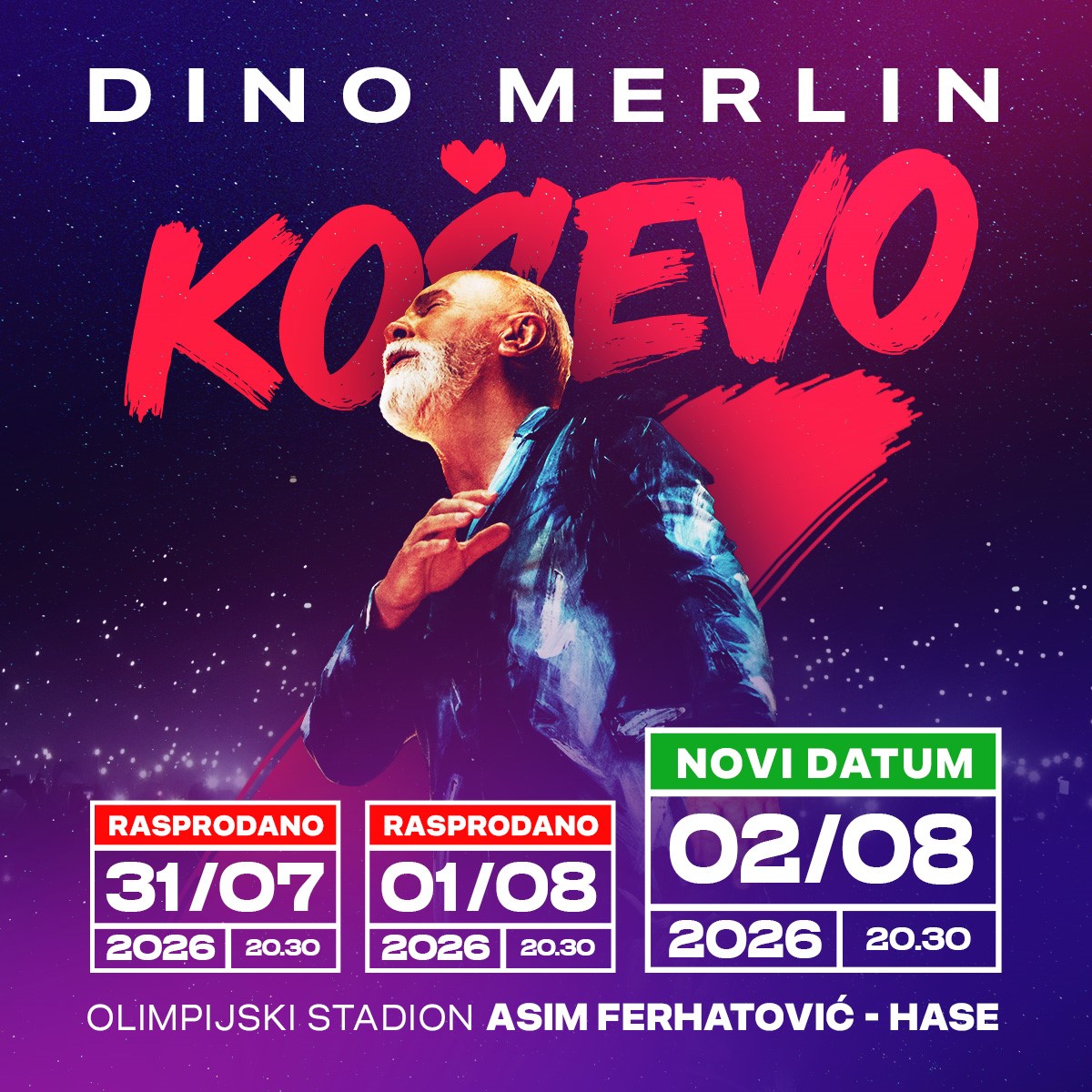 Trodnevni spektakl Dine Merlina u Sarajevu: potvrđeno treće Koševo ovog ljeta