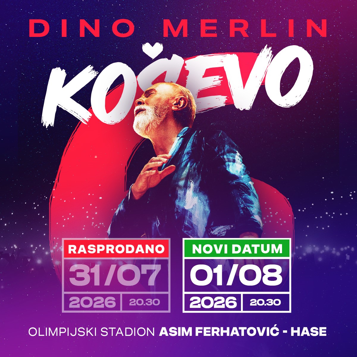 Dino Merlin u samo jednom danu rasprodao cijeli stadion, dodao šesti koncert na Koševu 1. kolovoza Dino Merlin u samo jednom danu rasprodao cijeli stadion, dodao šesti koncert na Koševu 1. kolovoza